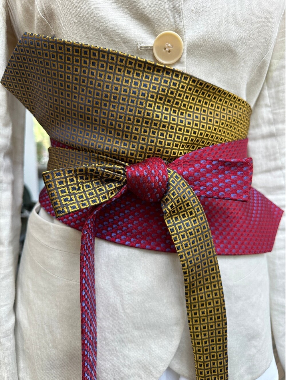 Upcycled Silk Necktie Obi Belt | Handmade Corset Style Belt | One-of-a-Kind | OS